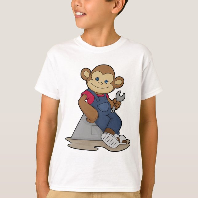 T-shirt Singe comme mécanicien avec clé (Devant)