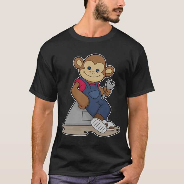 T-shirt Singe comme mécanicien avec clé (Devant)