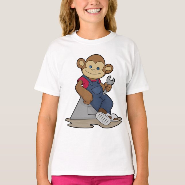 T-shirt Singe comme mécanicien avec clé (Devant)
