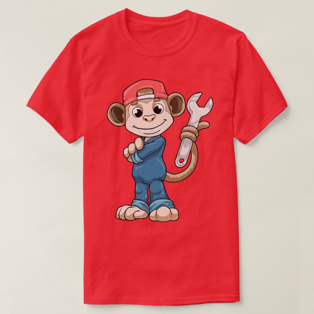 T-shirt Singe comme mécanicien avec outils et casque (Design devant)