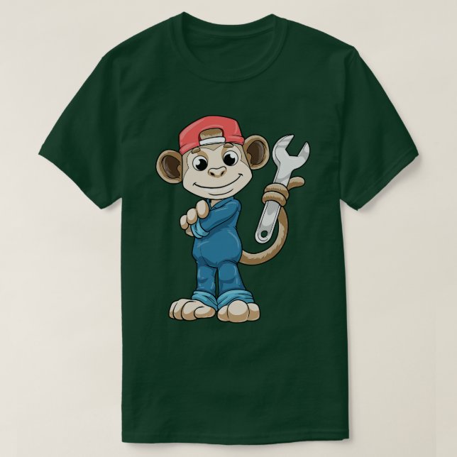 T-shirt Singe comme mécanicien avec outils et casque (Design devant)