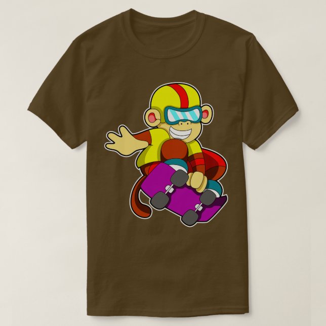 T-shirt Singe comme patineur avec casque Skateboard (Design devant)