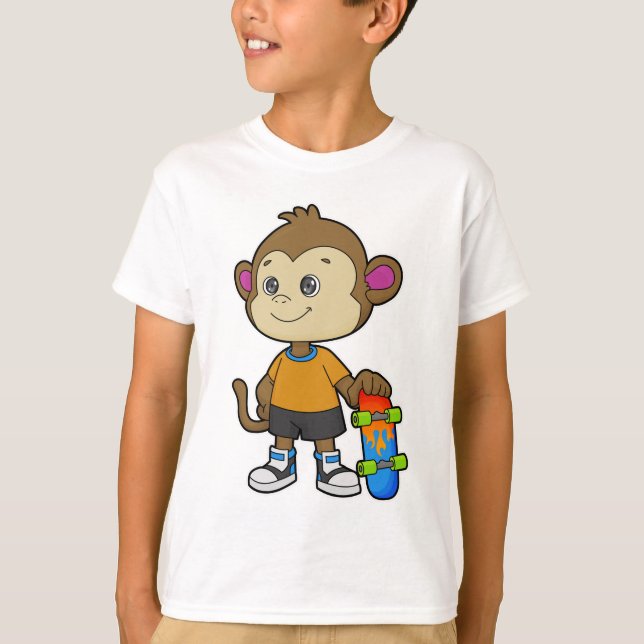 T-shirt Singe comme patineur avec skateboard (Devant)