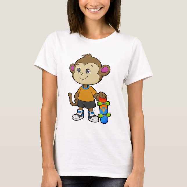 T-shirt Singe comme patineur avec skateboard (Devant)