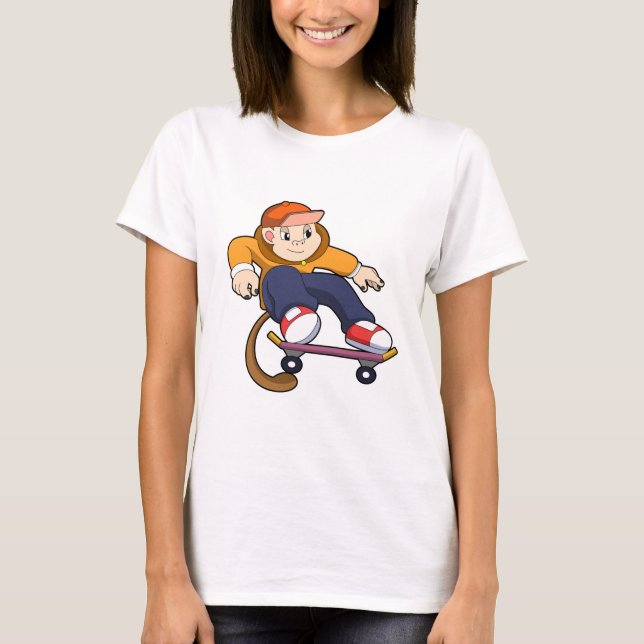 T-shirt Singe comme patineur avec skateboard (Devant)