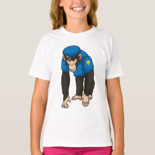 T-shirt Singe comme policier avec Uniforme