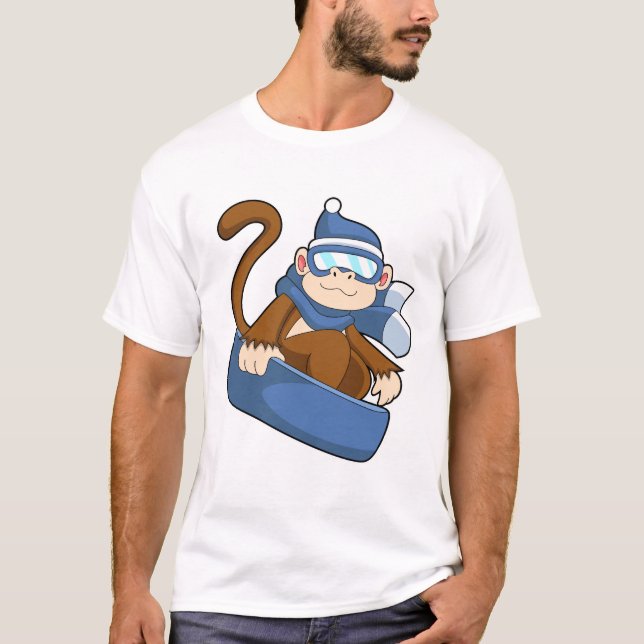 T-shirt Singe comme Snowboardeur avec Sonowboard.PNG (Devant)