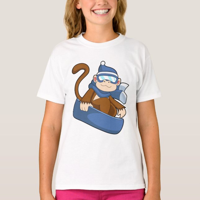 T-shirt Singe comme Snowboardeur avec Sonowboard.PNG (Devant)