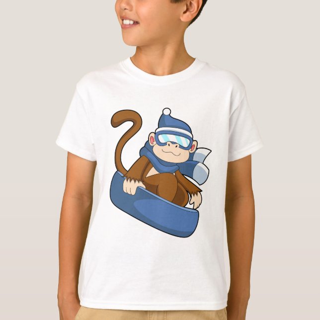 T-shirt Singe comme Snowboardeur avec Sonowboard.PNG (Devant)