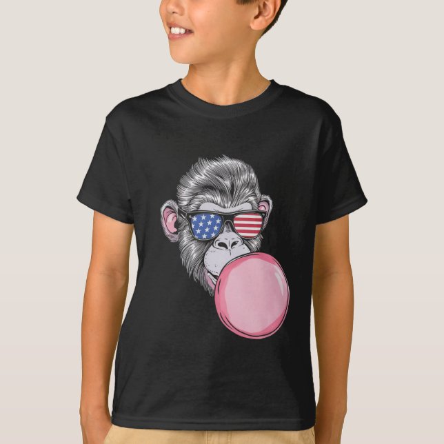 T-shirt Singe cool Avec Drapeau Américain 4 juillet (Devant)