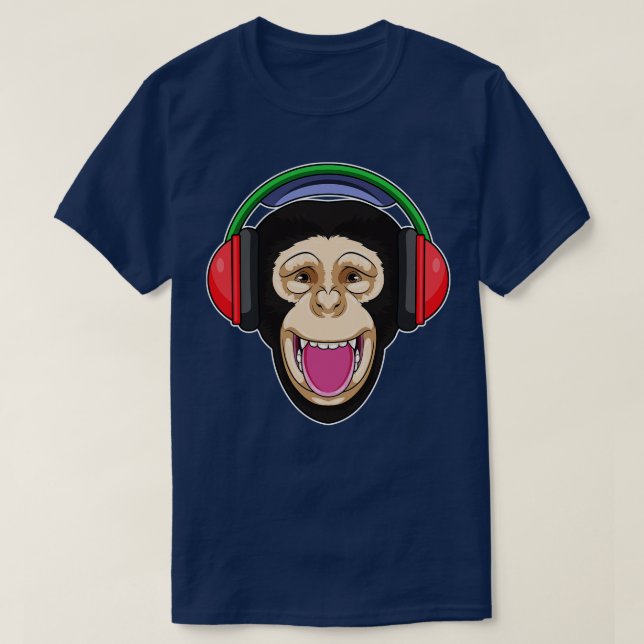 T-shirt Singe dans la musique avec casque (Design devant)