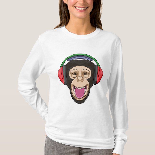 T-shirt Singe dans la musique avec casque (Devant)