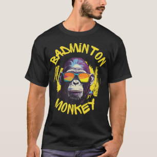 T-shirt Singe de badminton avec raquette volant jungle S