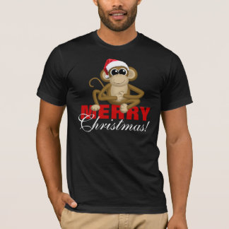 T-shirt Singe de casquette de Père Noël - chemise de noir