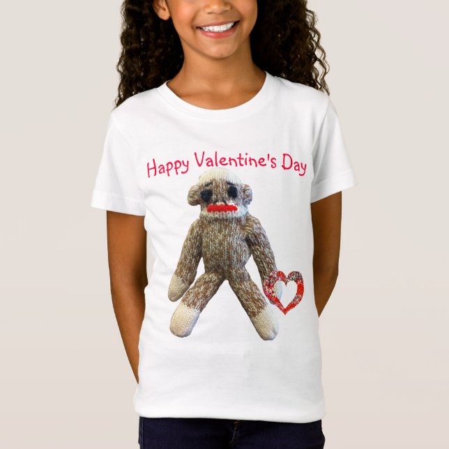 T-Shirt Singe de chaussette de Valentine pour des enfants (Devant)