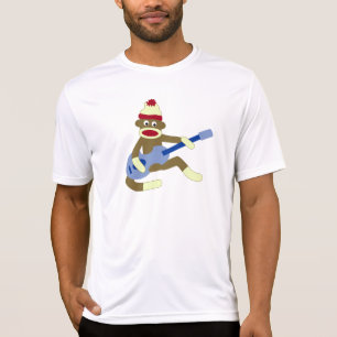 T-shirt Singe de chaussette jouant la guitare bleue