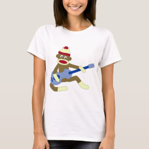 T-shirt Singe de chaussette jouant la guitare bleue
