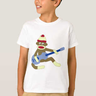 T-shirt Singe de chaussette jouant la guitare bleue