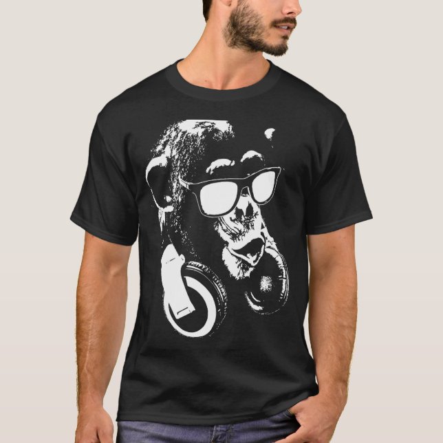 T-shirt Singe De Chimp Avec Casque Et Lunettes De Soleil (Devant)