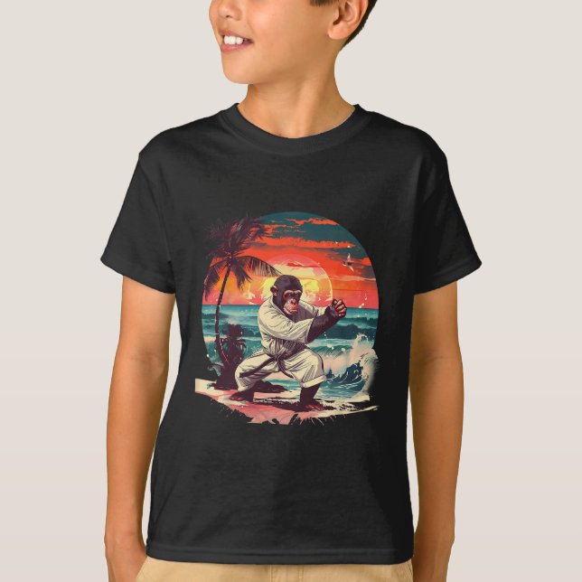 T-shirt Singe de kickboxing Coucher de soleil tropical Sin (Devant)