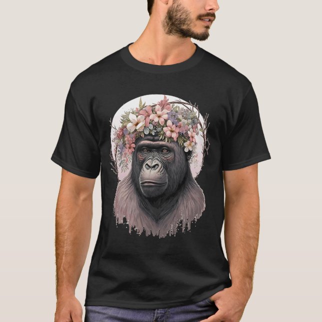 T-shirt Singe de la Couronne à fleurs de Gorille Florale (Devant)