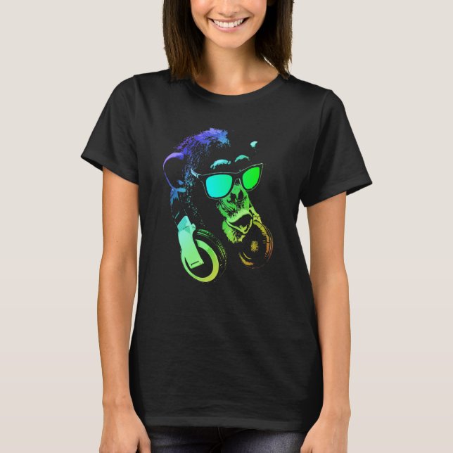 T-shirt Singe de la musique et DJ animal cool (Devant)