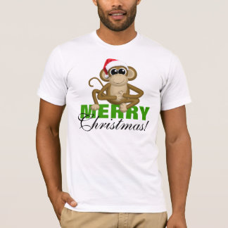 T-shirt Singe de Santa Hat - "Joyeux Noël" Chemise Blanche