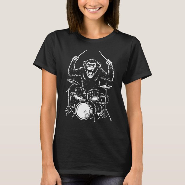 T-shirt singe drôle joue de la batterie (Devant)