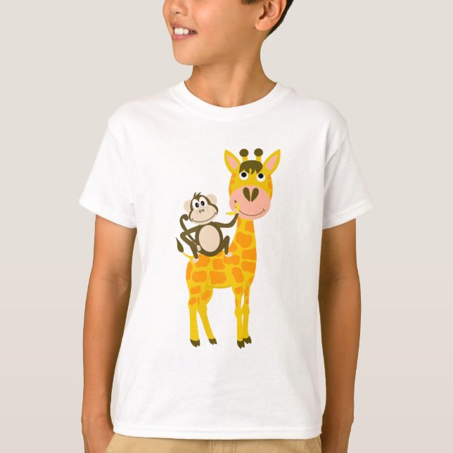 T-shirt Singe drôle montant une bande dessinée de girafe (Devant)