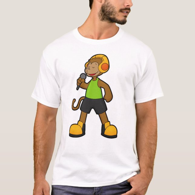 T-shirt Singe en chanteur avec microphone et casque (Devant)