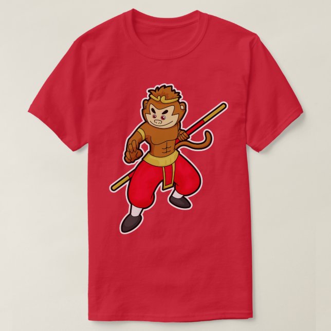 T-shirt Singe en guerrier avec tête de bâton (Design devant)