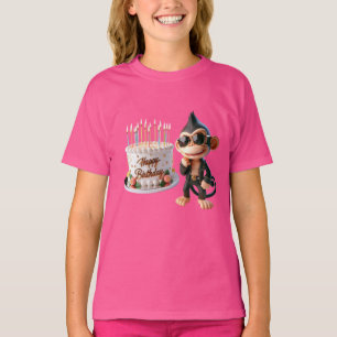 T-shirt Singe en Lunettes de Soleil avec un Gros Gâteau, J