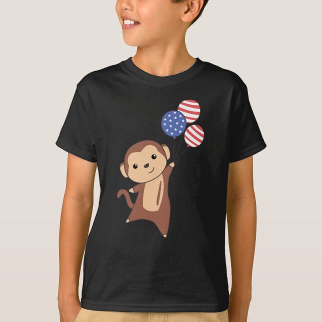 T-shirt Singe Funny Singe 4 juillet Drapeau Américain (Devant)