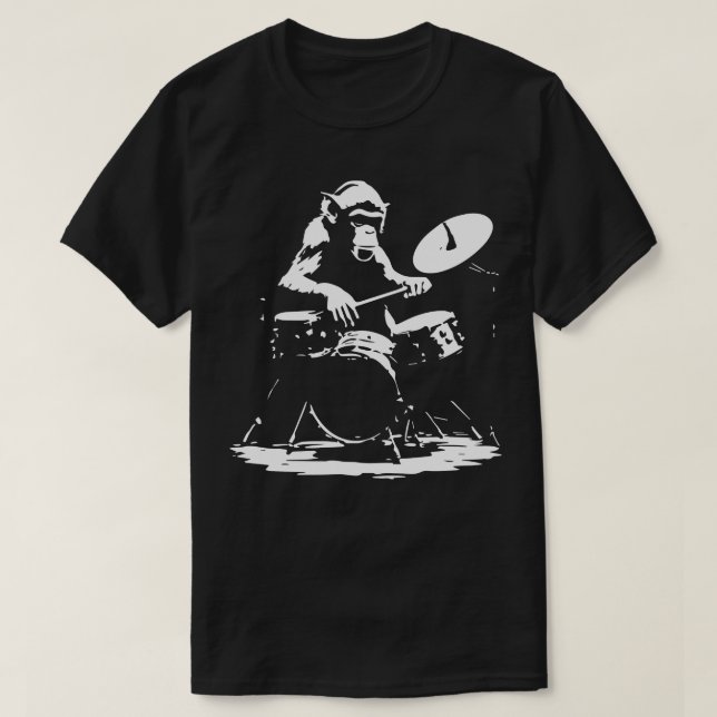 T-shirt singe jouant sur la batterie (Design devant)