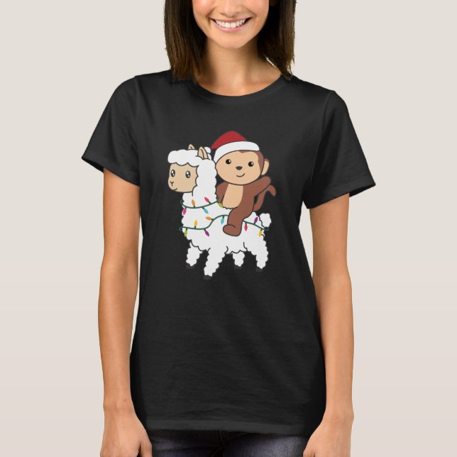 T-shirt Singe Lama Noël Neige Hiver Animaux (Devant)