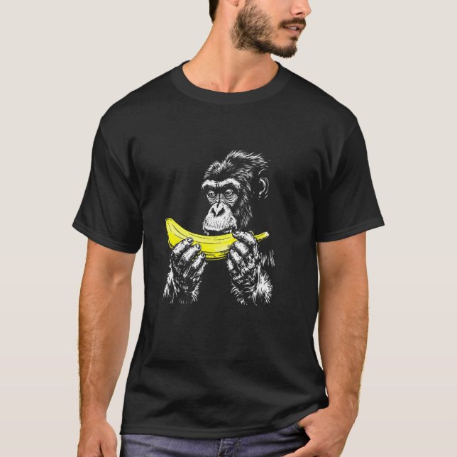 T-shirt Singe mangeant une banane Art, Graphique drôle (Devant)