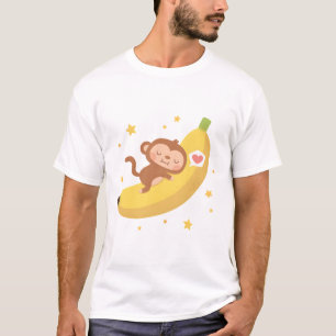 T-shirt Singe mignon Accrocher la lune de banane
