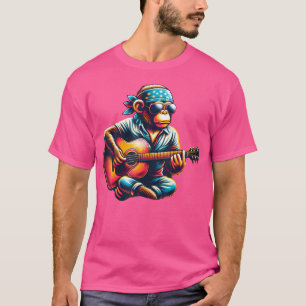 T-shirt Singe mignon Jouer Guitare Singes Musicien Musique