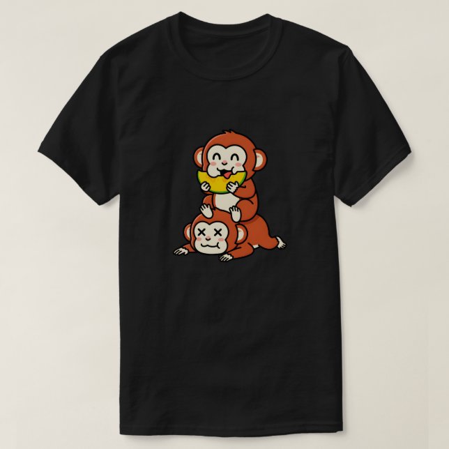 T-shirt Singe Mignon Mangant de la Pastèque, Art Empilé Dr (Design devant)