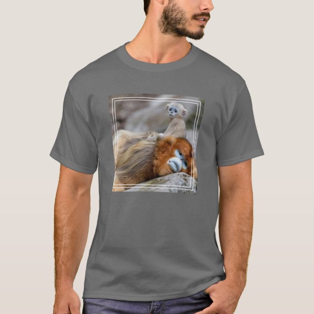 T-shirt Singe nez retroussé doré père avec bébé (Devant)