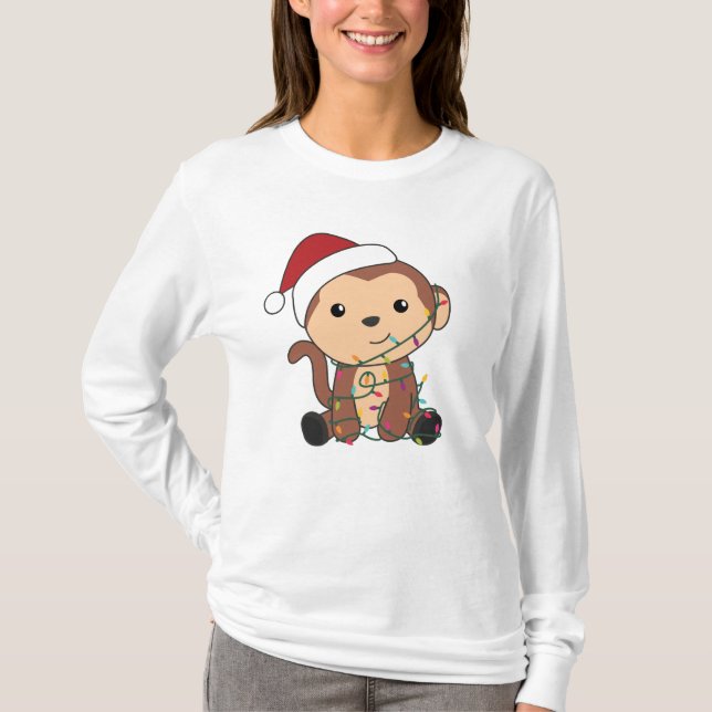 T-shirt Singe Noël Neige Hiver Animaux Singes (Devant)