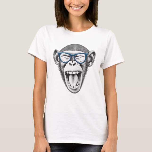 T-shirt Singe portant des lunettes, amoureux des singes (Devant)