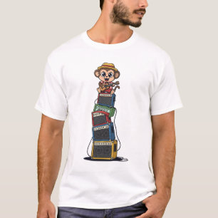 T-shirt Singe rockeur de dessin animé mignon jouant du uku