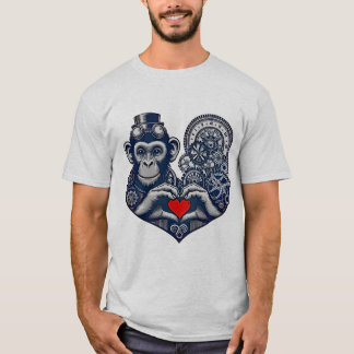 T-shirt Singe steampunk bien-aimé au coeur rouge