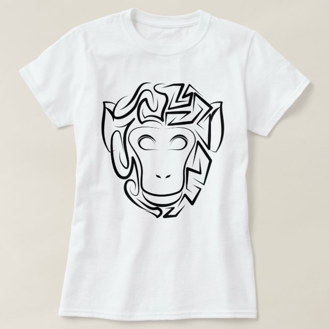 T-shirt Singe tribal noir et blanc (Design devant)