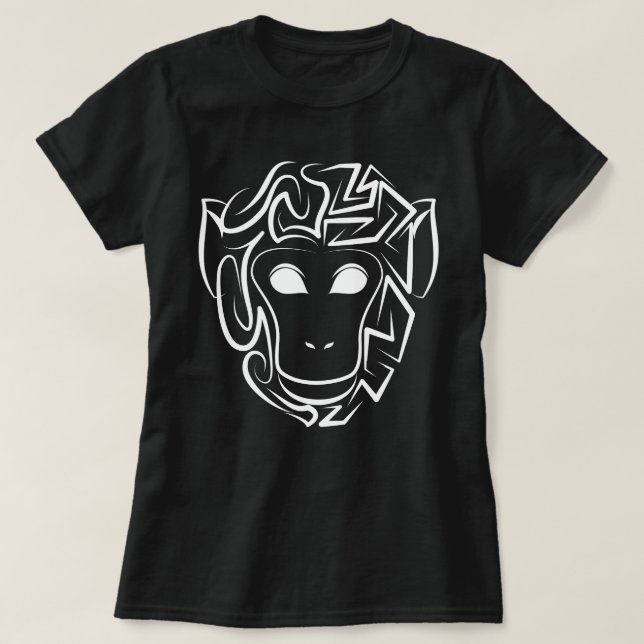 T-shirt Singe tribal noir et blanc (Design devant)