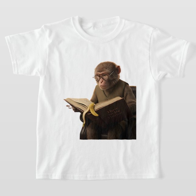 T-shirt Singe universitaire bibliothécaire lisant dans un  (Poser)