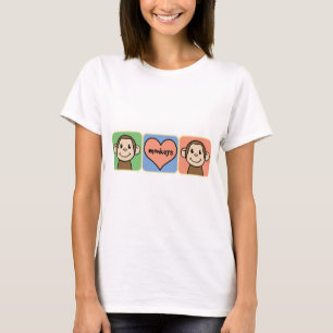 T-shirt Singes mignons de dessin animé avec amour cœur