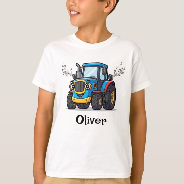 T-shirt Singing Cute Musical Blue Tractor (Devant)