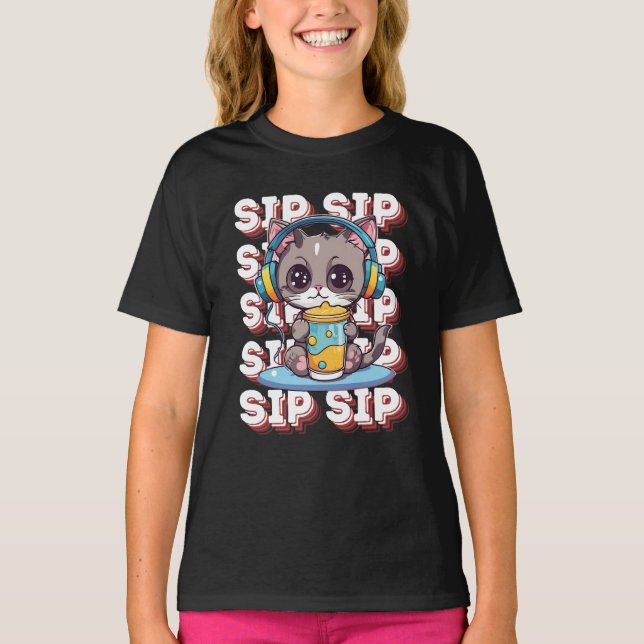 T-shirt Sip Sip Sip Cat (Devant)